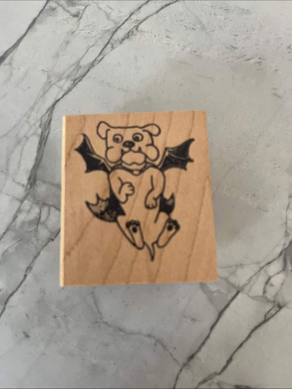Bulldog Bat Rubber Stamp on wooden block